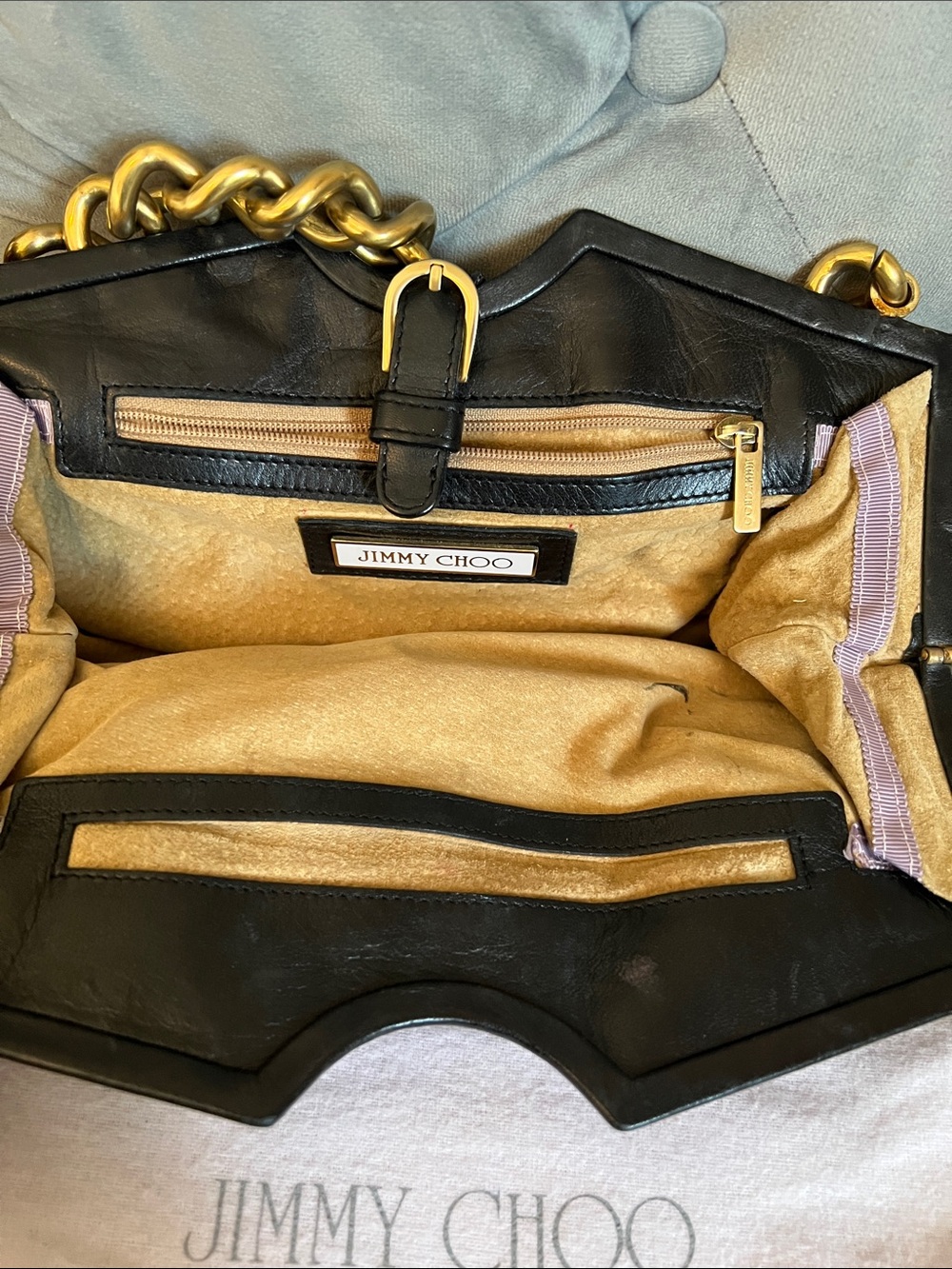 Jimmy Choo Black Leather Shoulder Bag with Gold Chain Strap with bangle bracelet - Picture 8 of 15